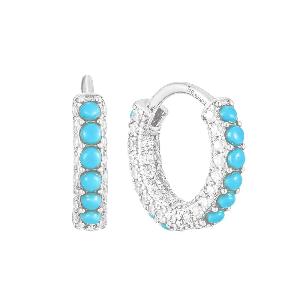 Sterling Silver Turquoise & Pave CZ Hoop Earrings