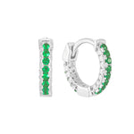 Sterling Silver Pave Emerald CZ Hoops