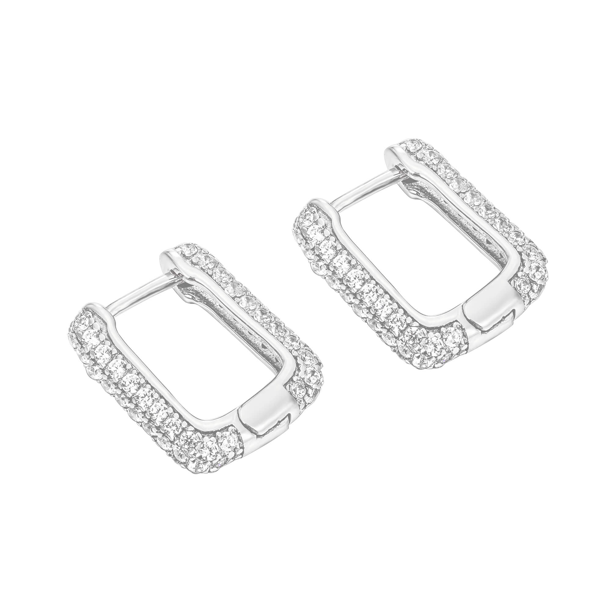 Pave Square Huggie Hoops - seolgold
