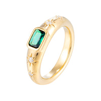 Gold ring with a green gemstone on a white background - seolgold