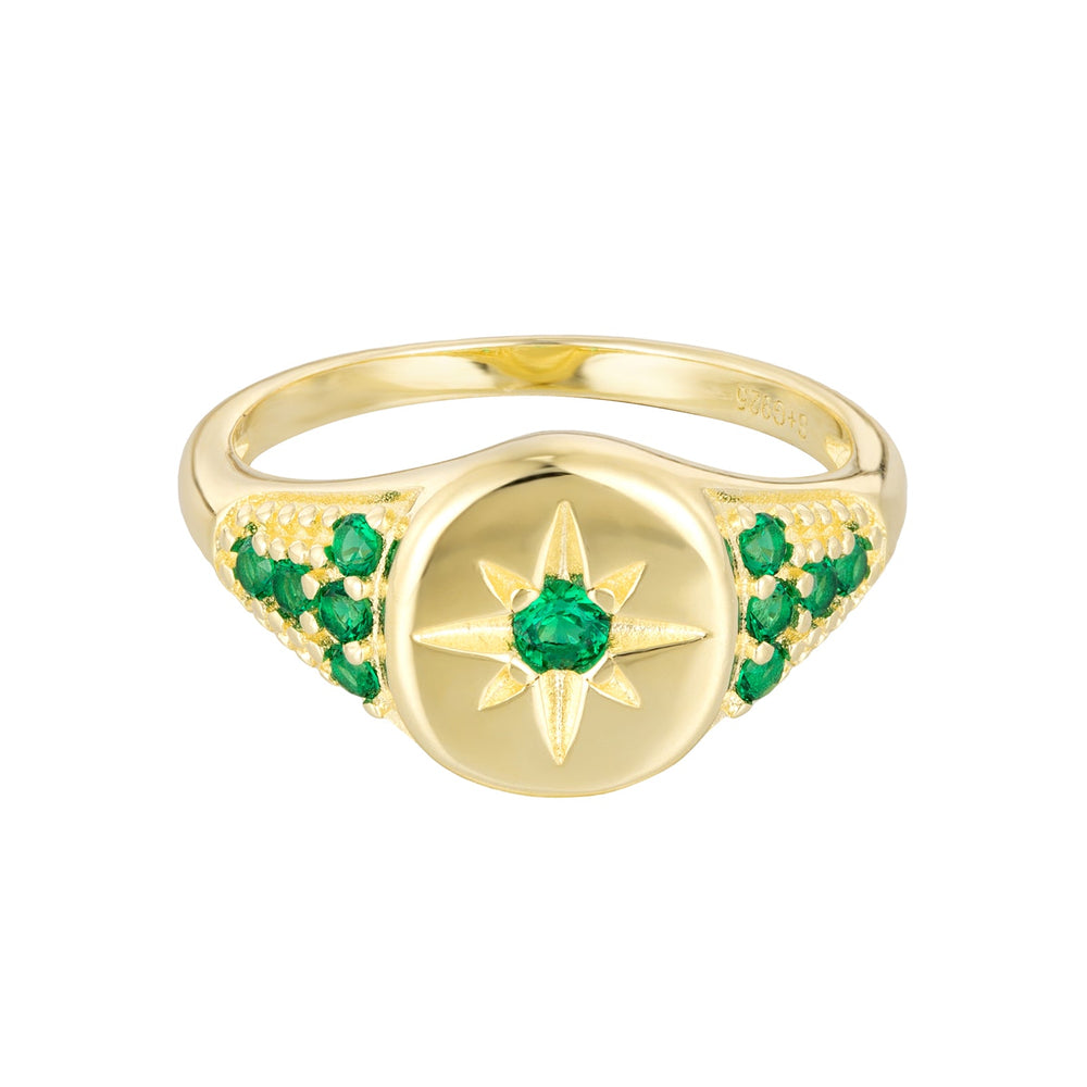 18ct Gold Vermeil Emerald Star Signet Ring