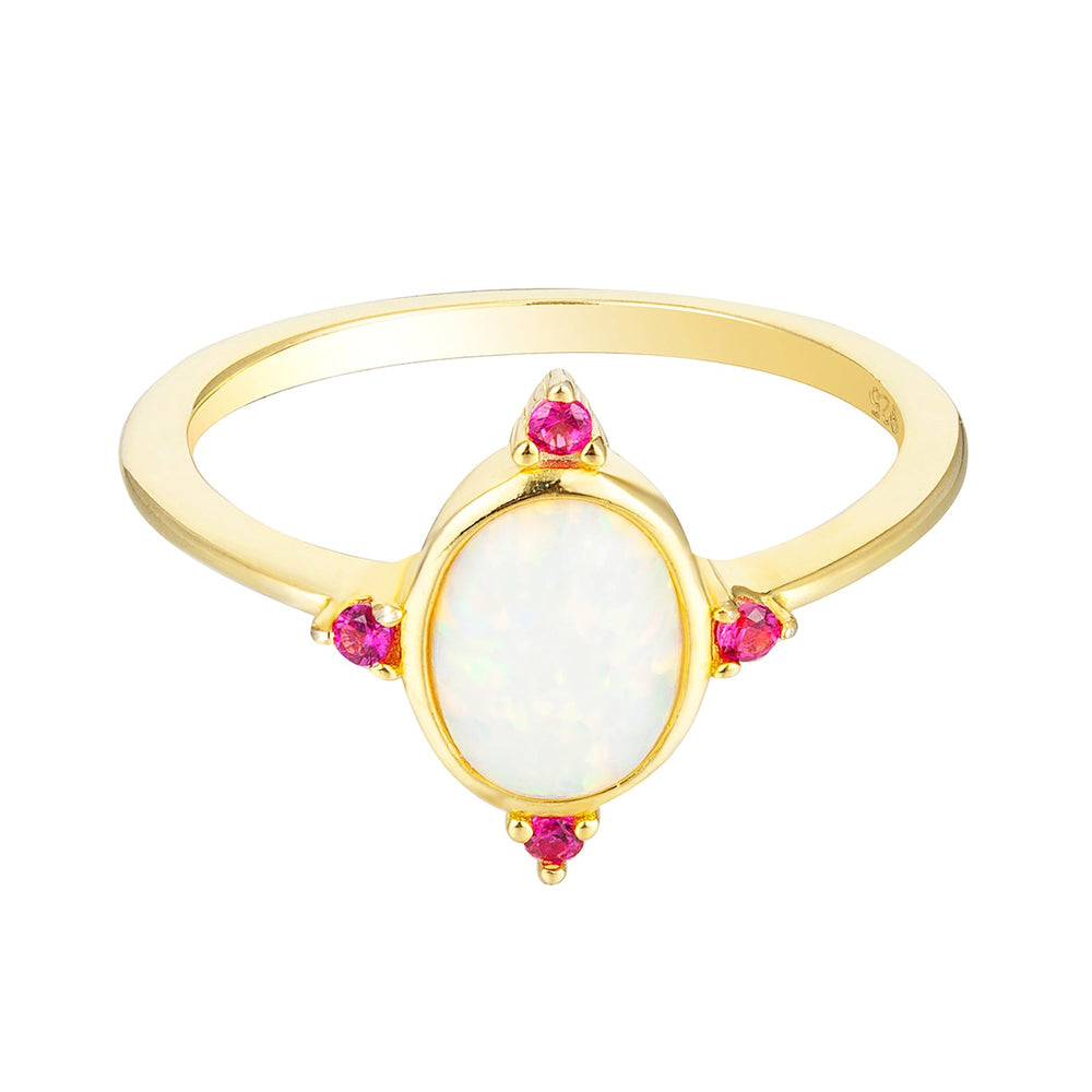 18ct Gold Vermeil Opal and Ruby Oval Ring