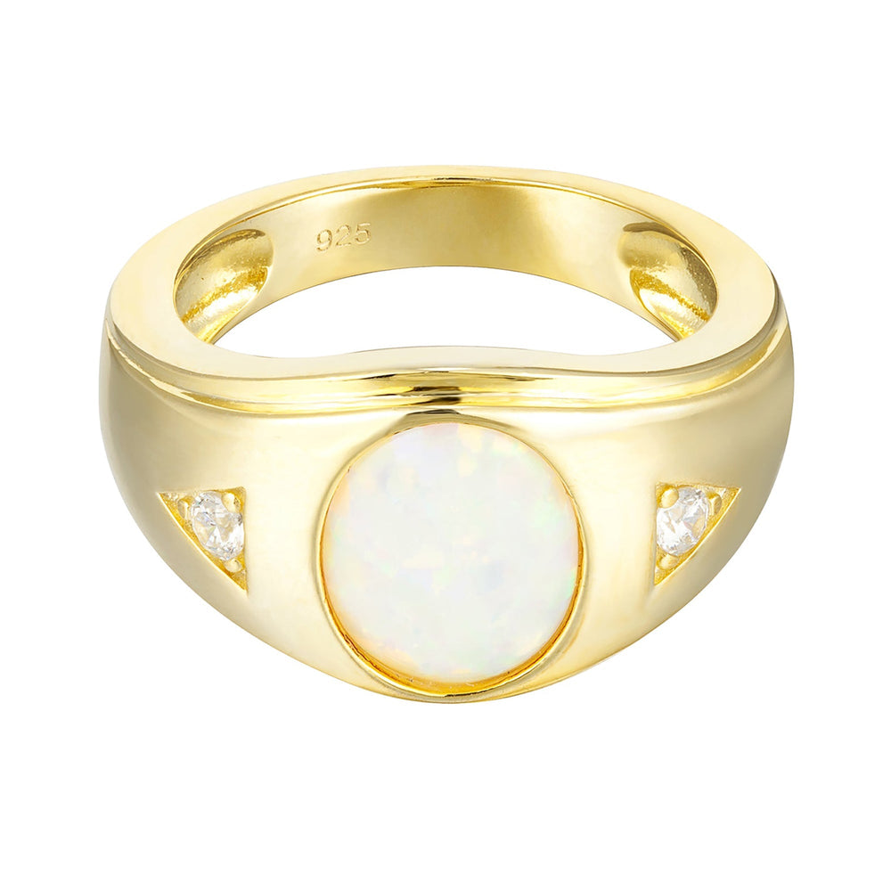 18ct Gold Vermeil Chunky Opal and CZ Ring