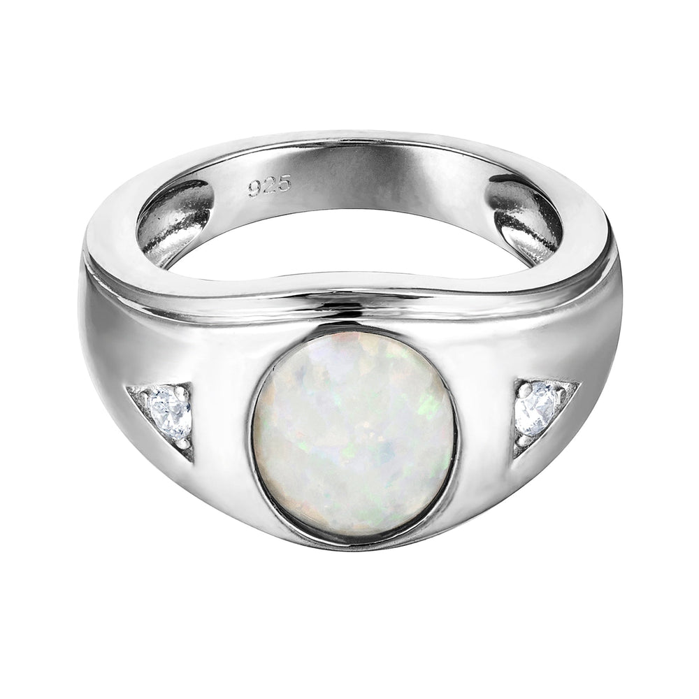 Sterling Silver Chunky Opal and CZ Ring