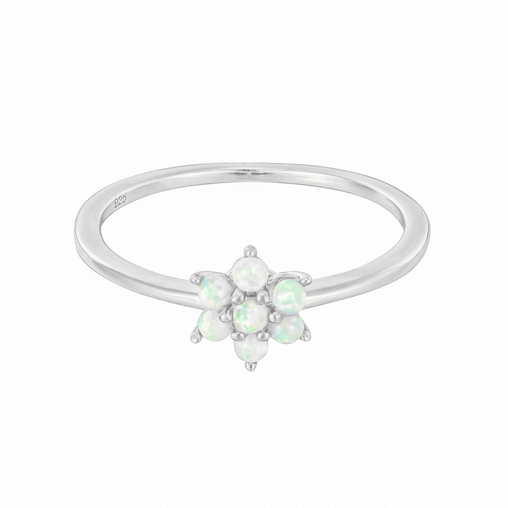 Sterling Silver Opal Flower Ring