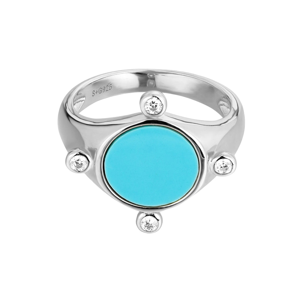 Sterling Silver Turquoise CZ Beaded Ring