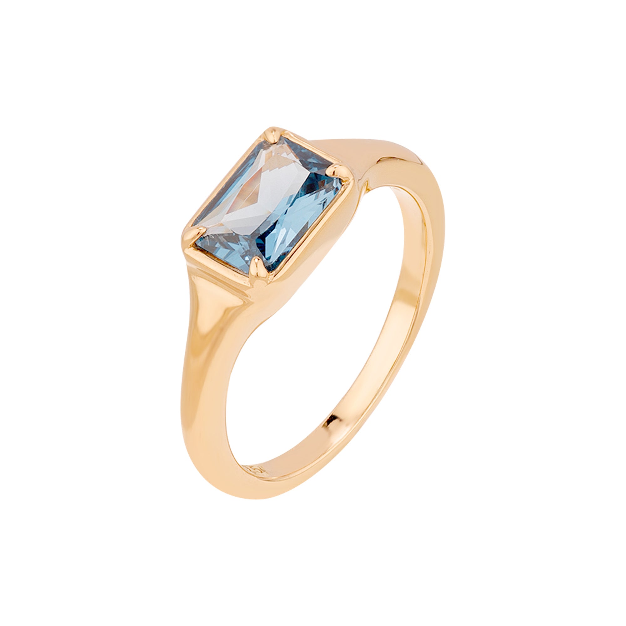 18ct Gold Vermeil Aquamarine CZ Baguette Ring