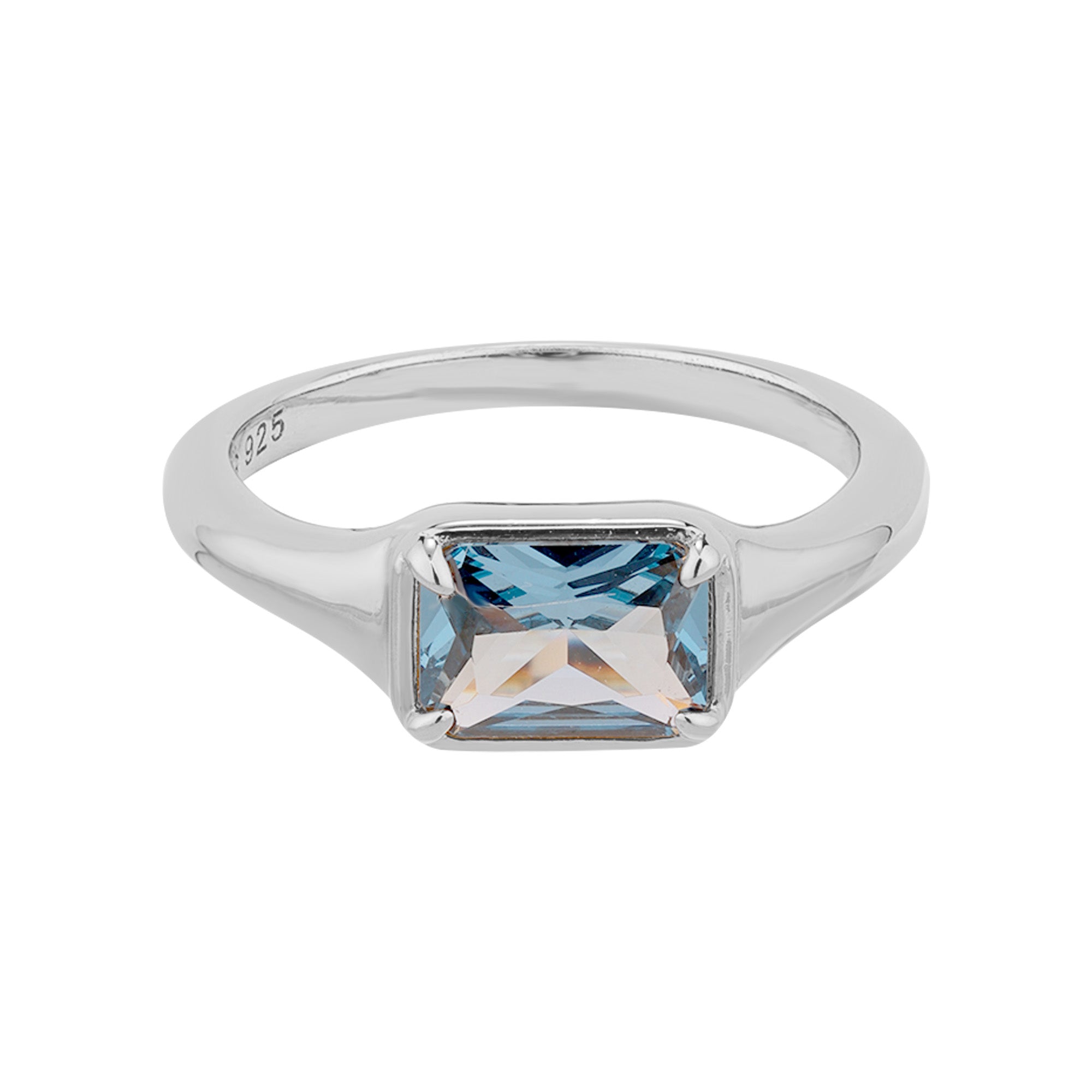 Silver ring with a blue gemstone on a white background - seolgold