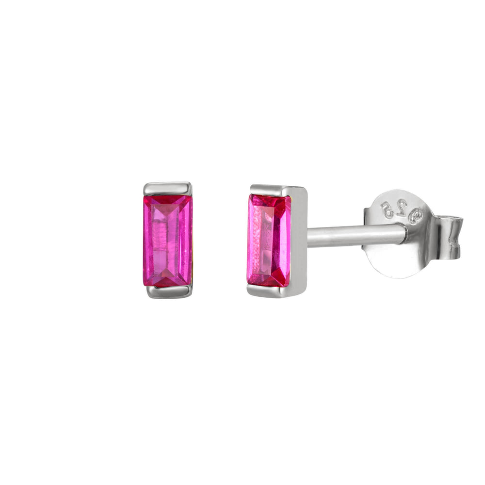 Sterling Silver Ruby CZ Baguette Studs