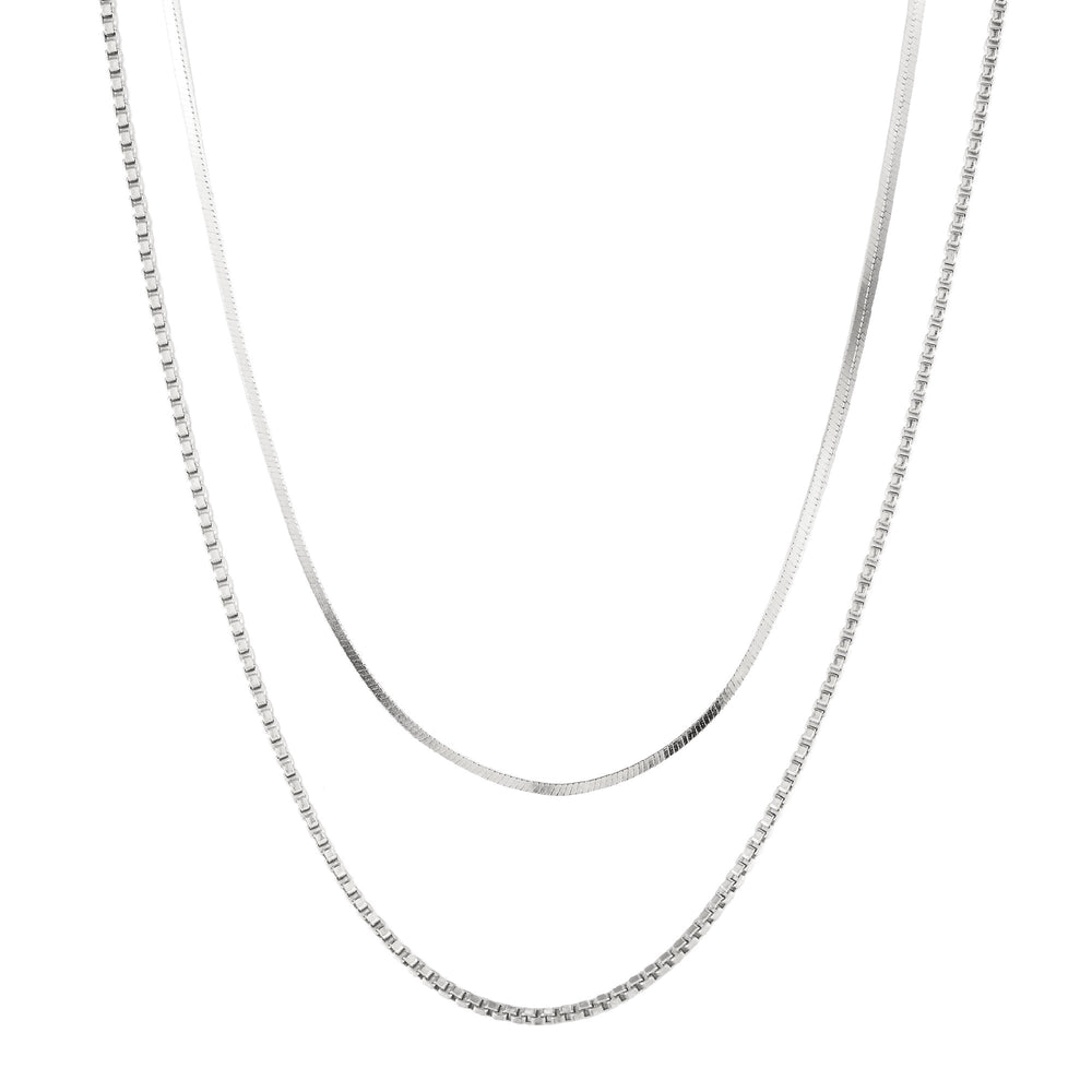 Sterling Silver Square Snake & Box Chain Set