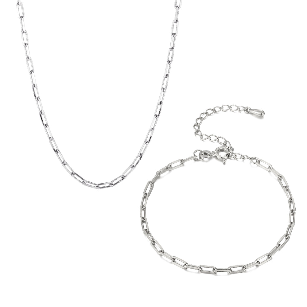 Sterling Silver Cable Chain & Bracelet Set