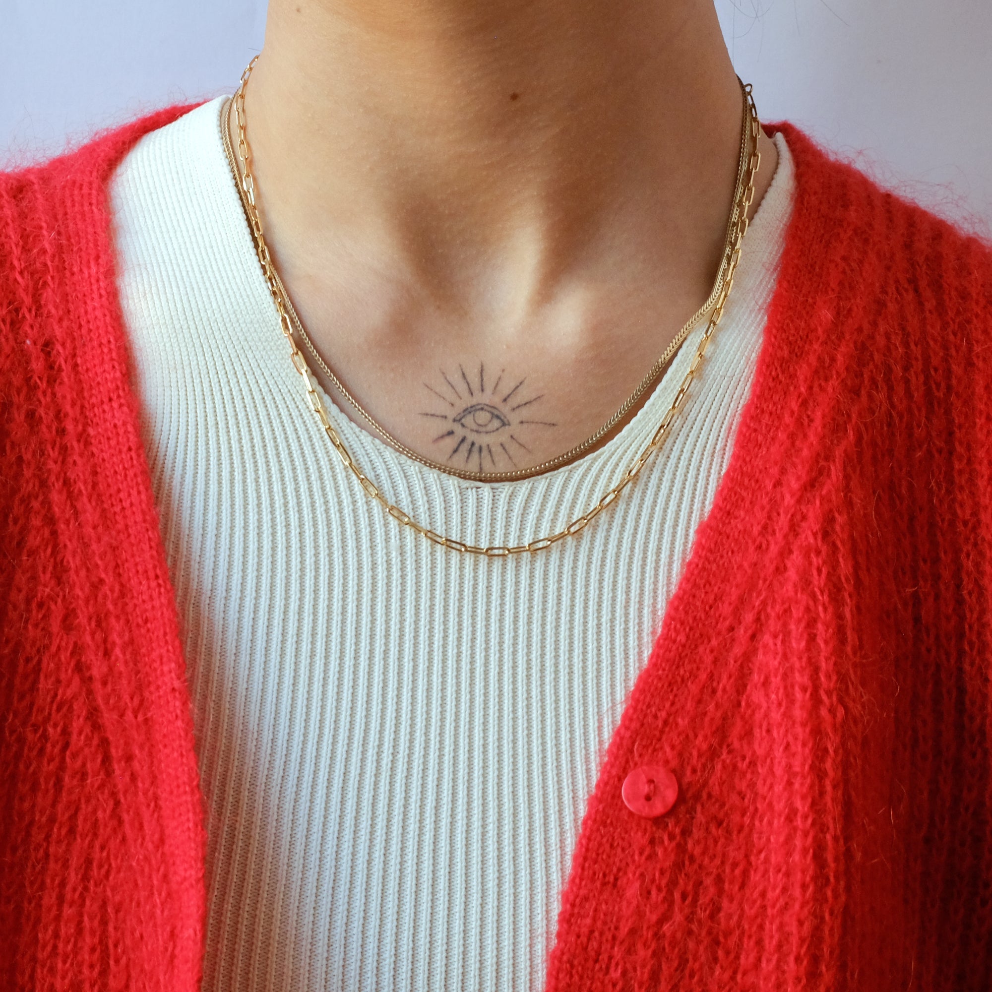 18ct Gold Plated Flat Snake & Cable Chain Set