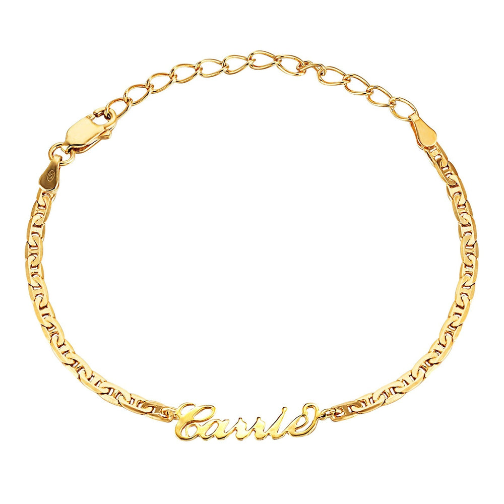 18ct Gold Vermeil Script Name Mariner Bracelet