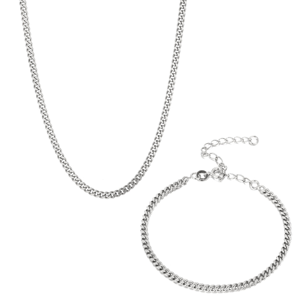 Sterling Silver Curb Chain & Bracelet Set