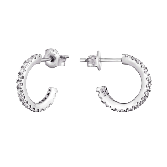 Sterling Silver CZ Half hoop stud earrings