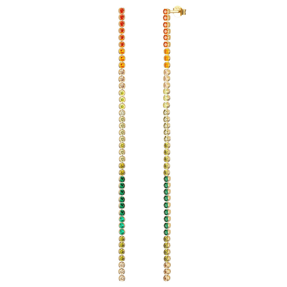 18ct Gold Vermeil Rainbow CZ Long Drop Studs