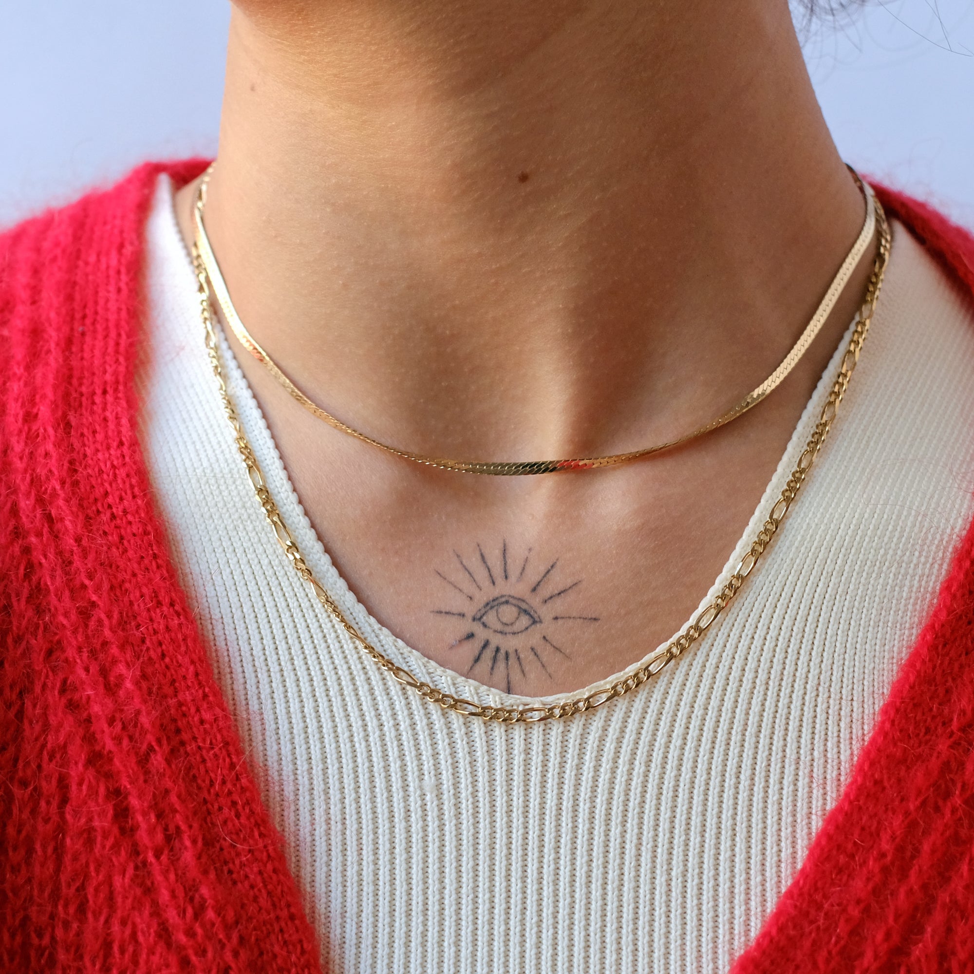 18ct Gold Plated Herringbone & Figaro Chain Set