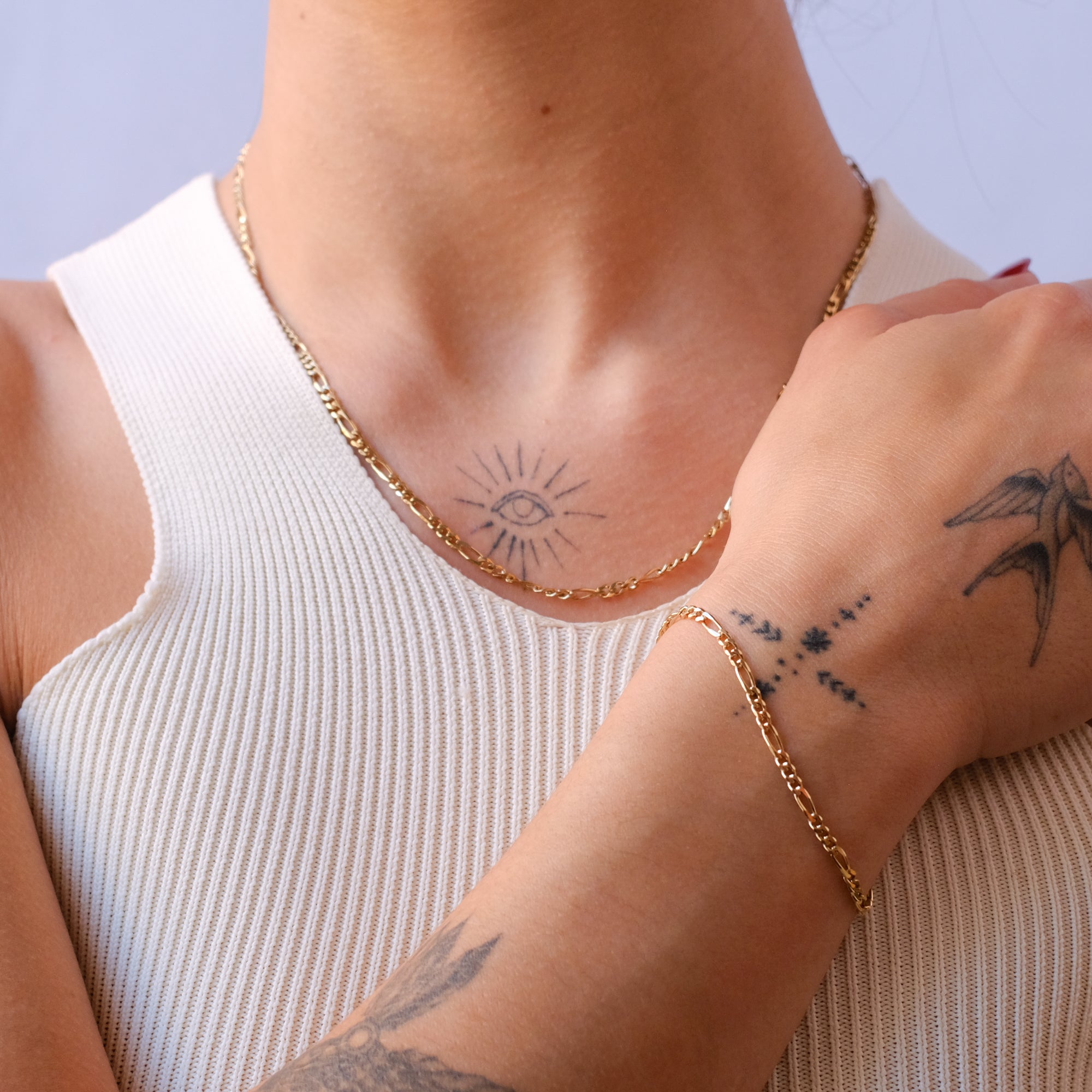 figaro chain and bracelet - seolgold