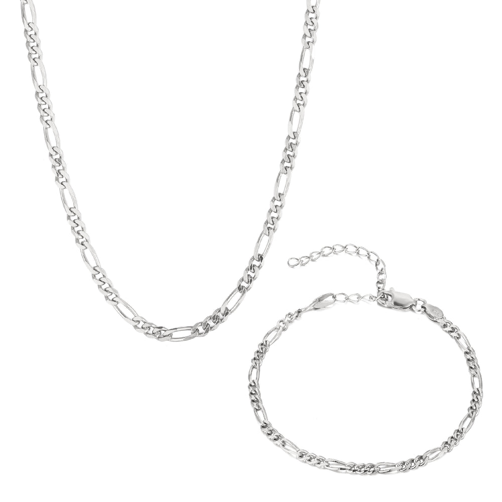 Sterling Silver Figaro Chain & Bracelet Set