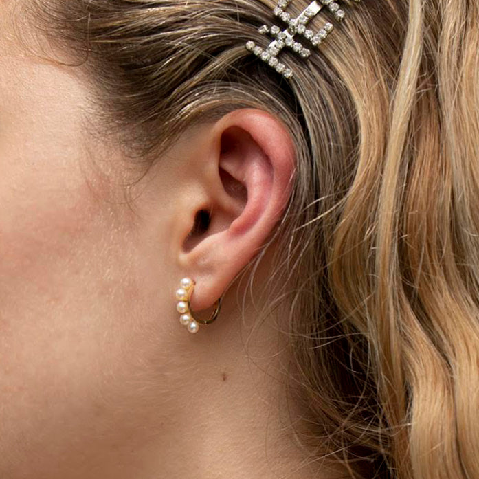 9ct Solid Gold Pearl Hoop Earrings