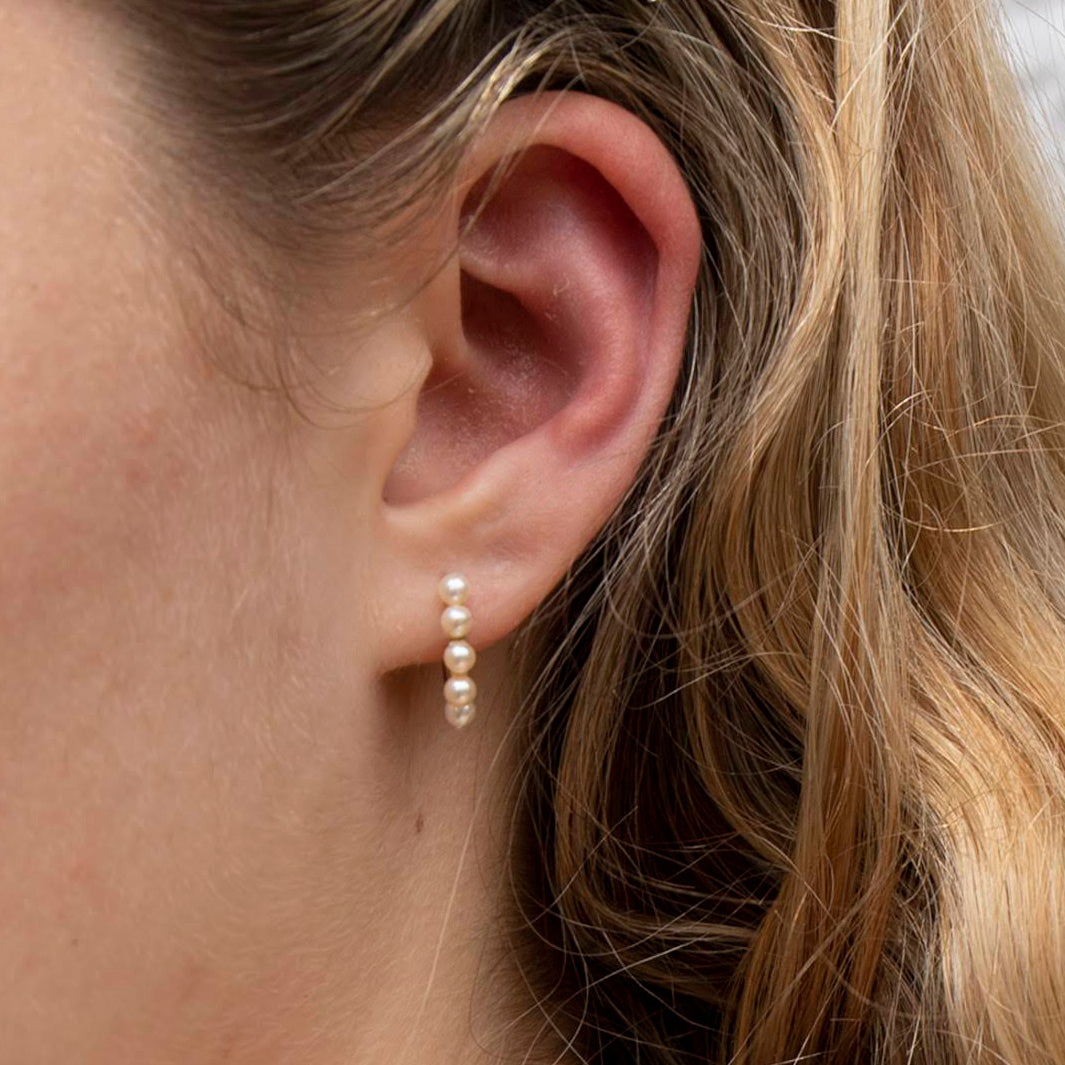 9ct Solid Gold Pearl Hoop Earrings