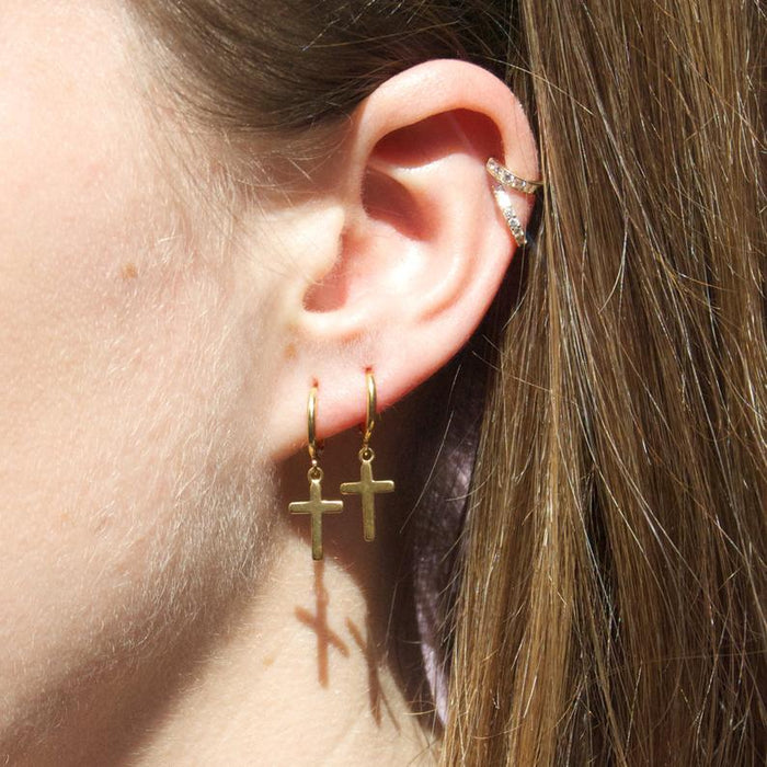 Cross Hoop Earrings - seol-gold