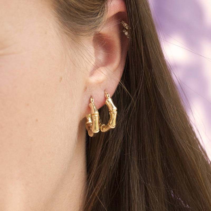 18ct Gold Vermeil Bamboo Hoop Earrings - seol-gold