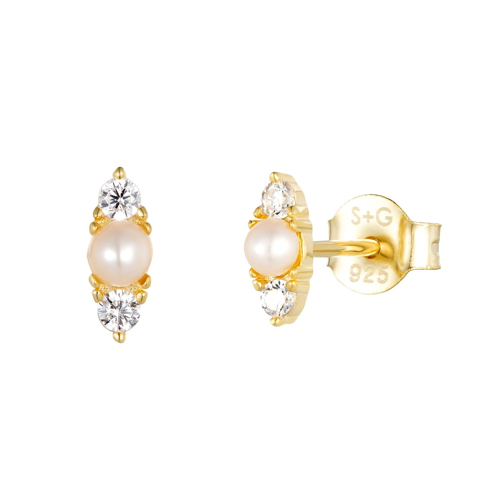 18ct Gold Plated Pearl CZ Stud Earrings