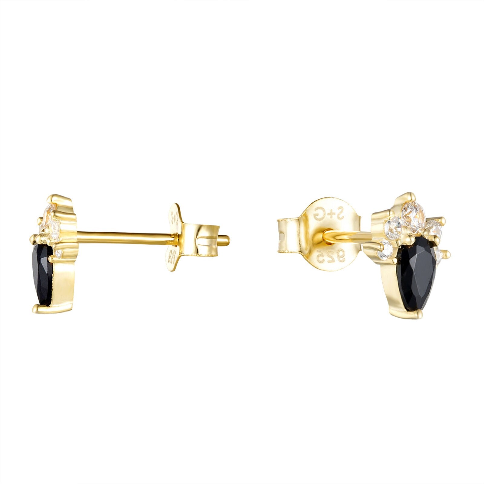 18ct Gold Vermeil Onyx CZ Cluster Stud Earrings