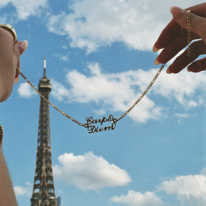 18ct Gold Vermeil Carpe Diem Figaro Necklace - seolgold