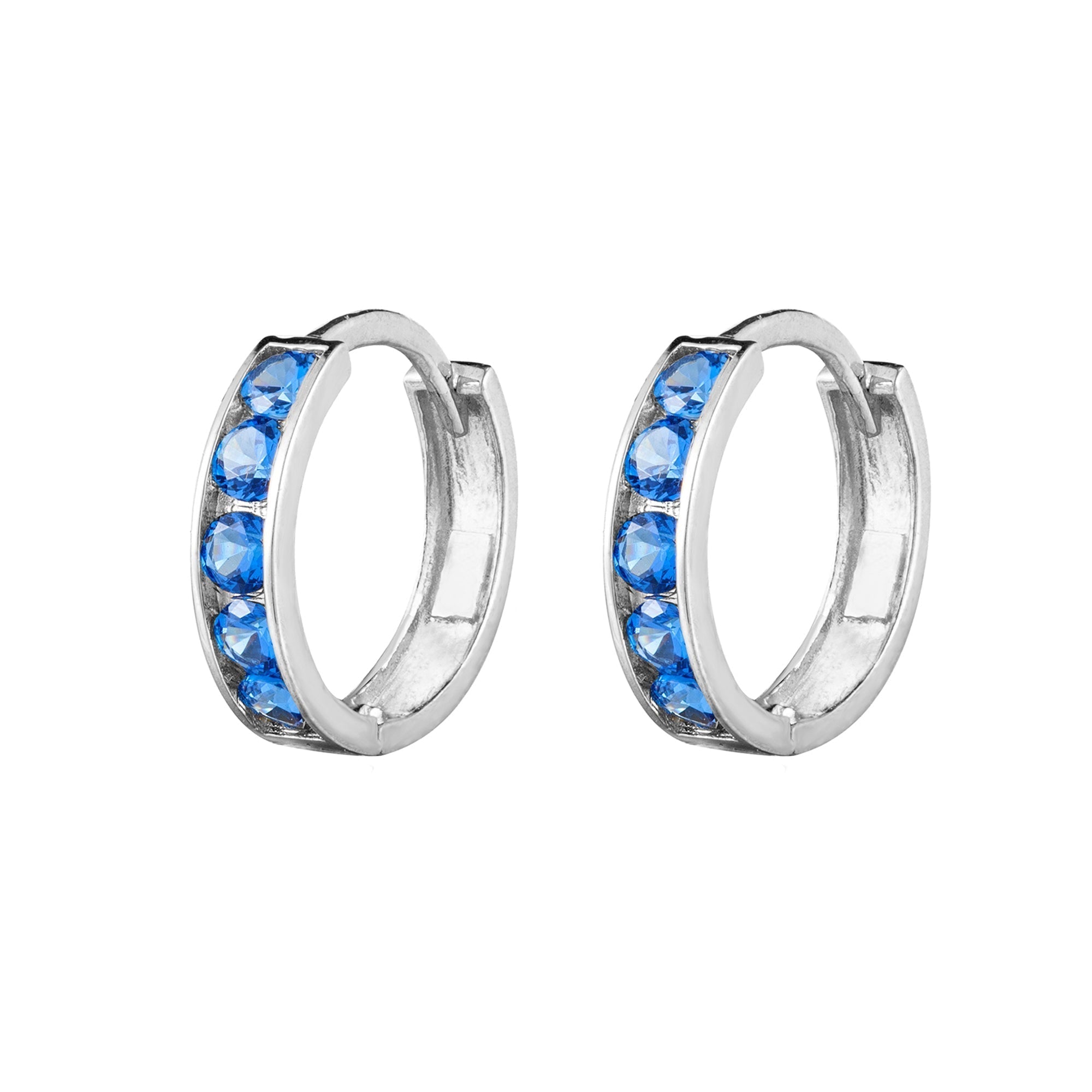 A pair of sterling silver cage hoop earrings with blue sapphire stones - seolgold