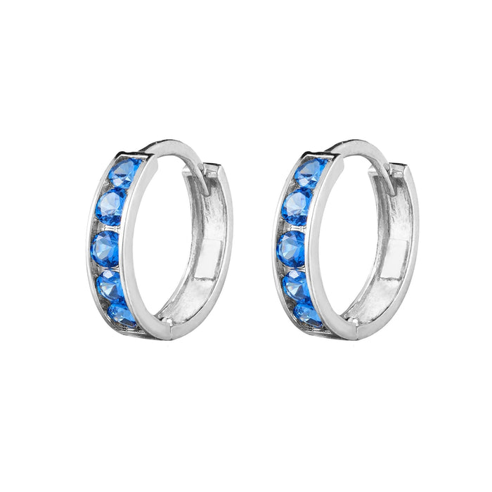 A pair of sterling silver cage hoop earrings with blue sapphire stones - seolgold