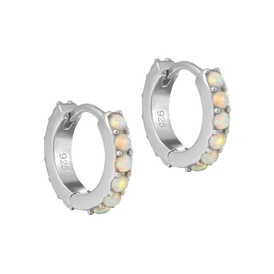Sterling Silver Pave Opal Huggies