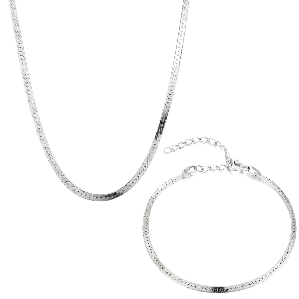 Sterling Silver Herringbone Chain & Bracelet Set