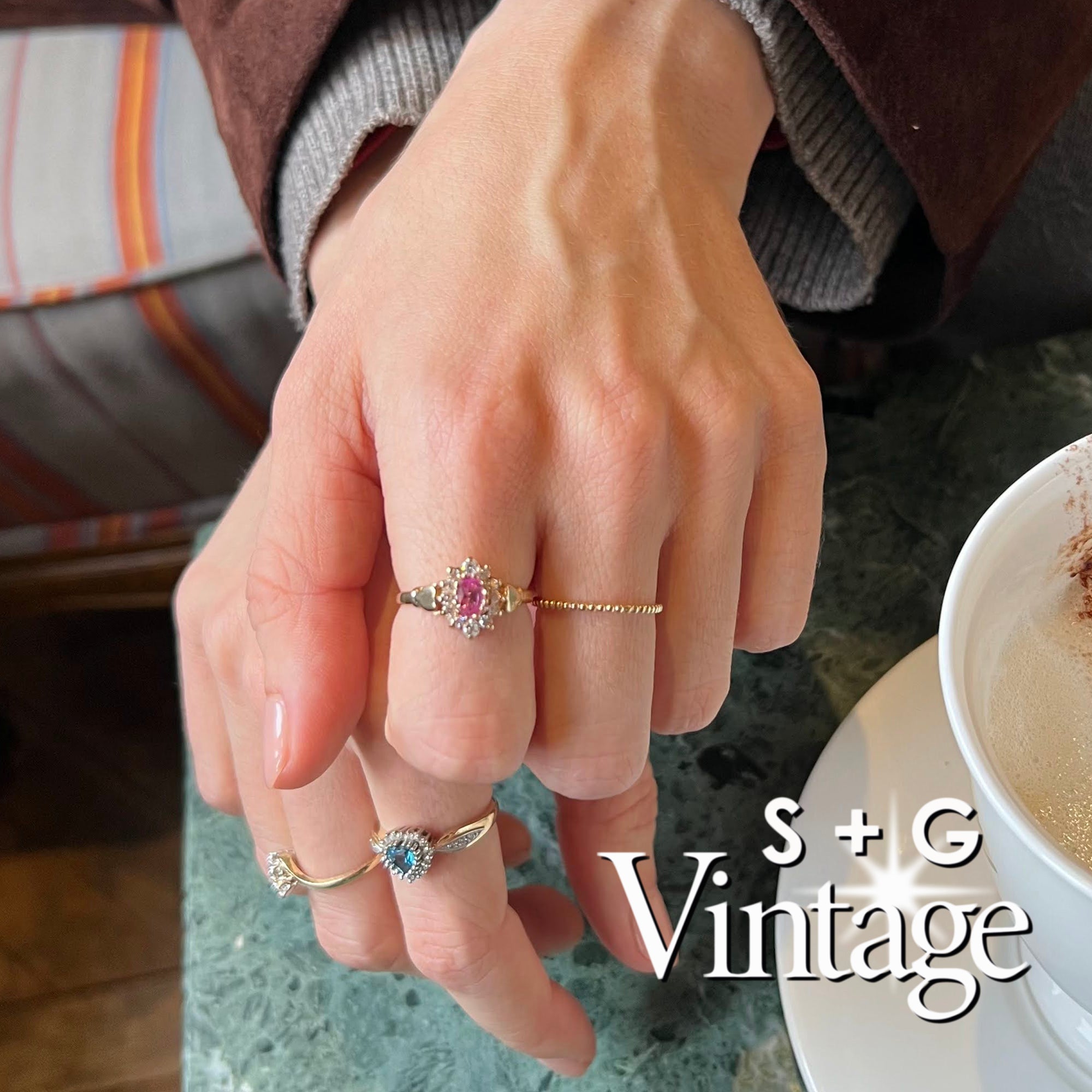 Vintage 9ct Solid Gold Ruby Pink CZ Ring - seolgold