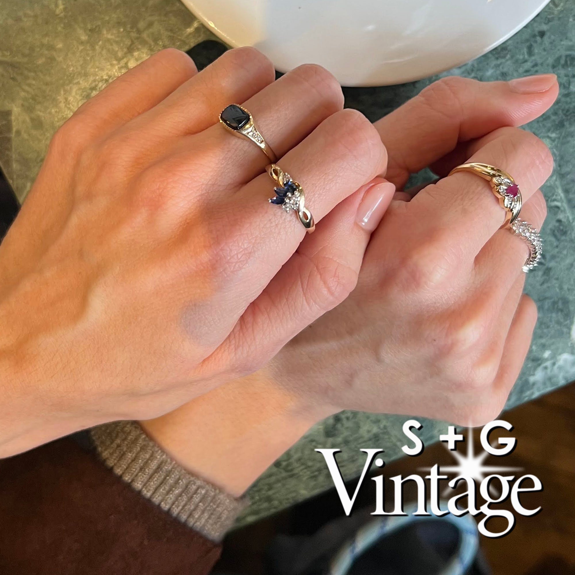 Vintage 9ct Solid Gold Sapphire & Diamond Cluster Ring - seolgold