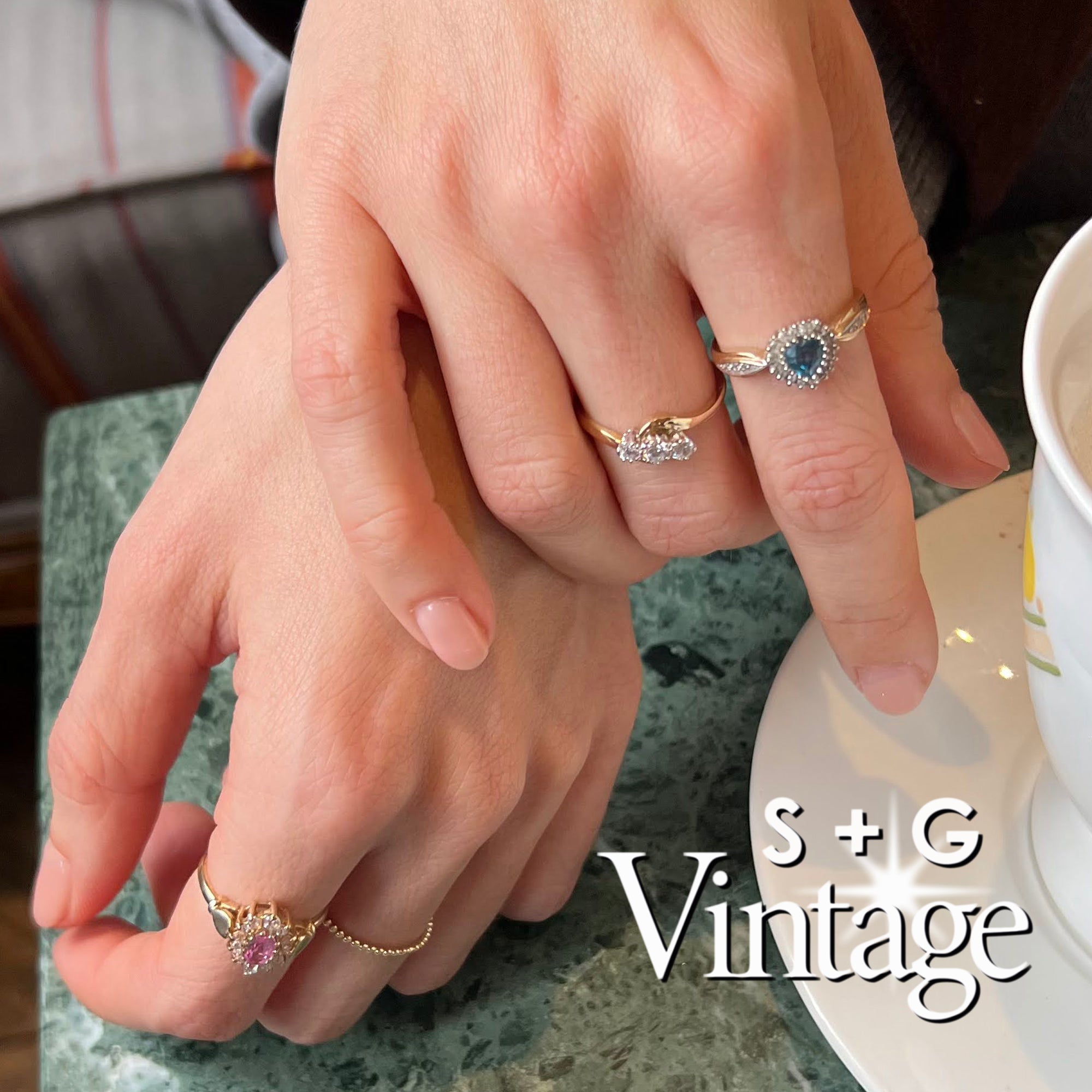 Vintage 9ct Solid Gold Diamond Topaz Heart Ring - seolgold