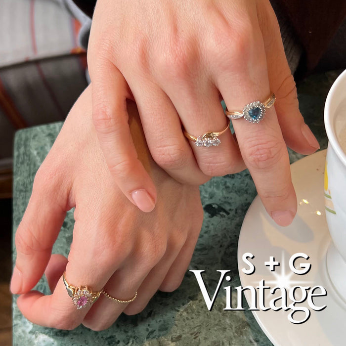 Vintage 9ct Solid Gold Diamond Topaz Heart Ring - seolgold