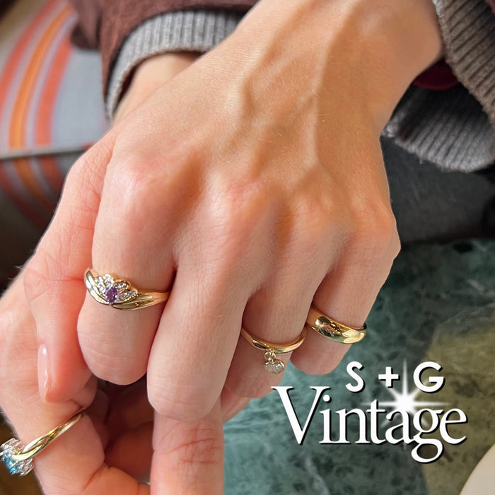 Vintage 9ct Solid Gold Amethyst Croissant Ring - seolgold