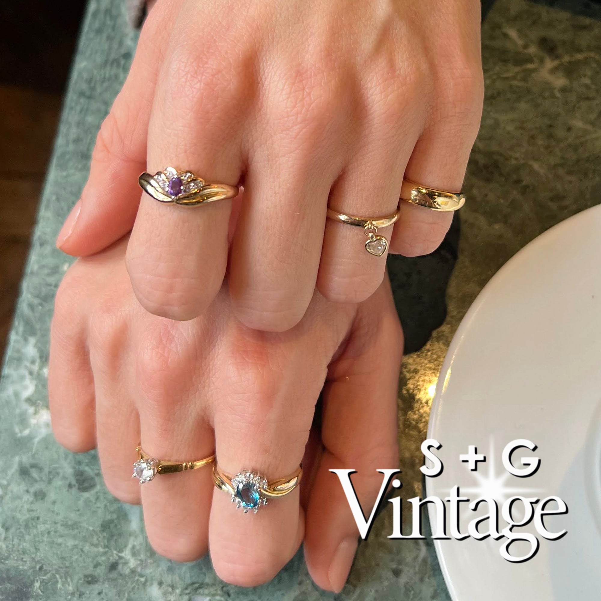 Vintage 9ct Solid Gold Amethyst Croissant Ring - seolgold