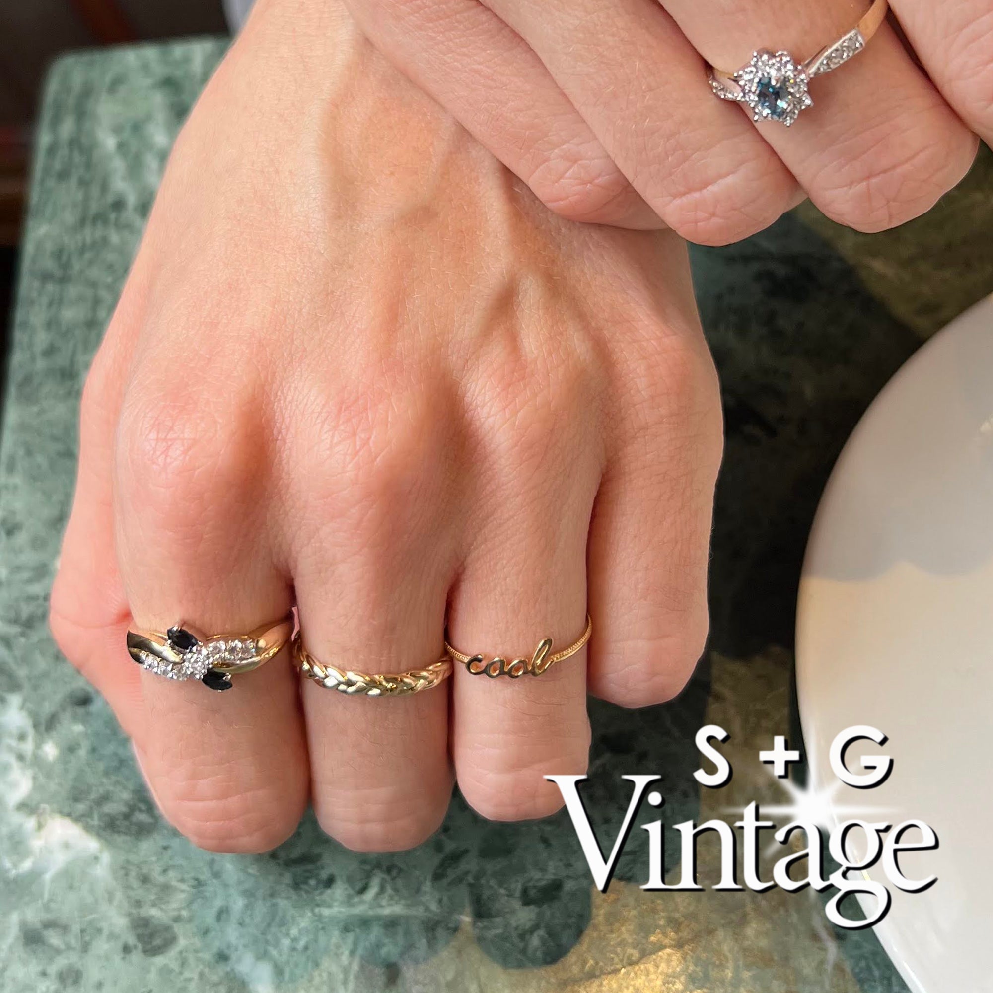 9ct Solid Gold with 9ct Solid White Gold detail sapphire diamond ring - seolgold