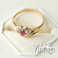 Gold ring with a heart-shaped gemstone in a white box, branded 'S + G Vintage' - seolgold