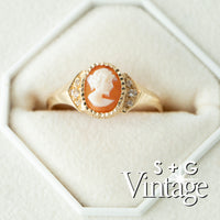 Vintage-style ring with a cameo design in a hexagonal box, featuring the brand 'S + G Vintage' - seolgold
