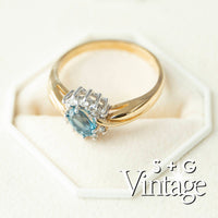 Vintage 9ct Solid Gold Topaz Diamond Ring - seolgold