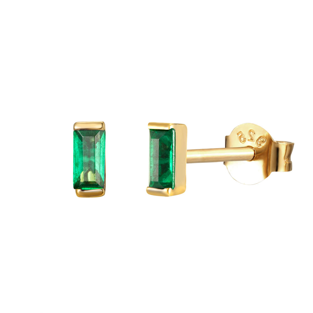 18ct Gold Vermeil Emerald CZ Baguette Studs