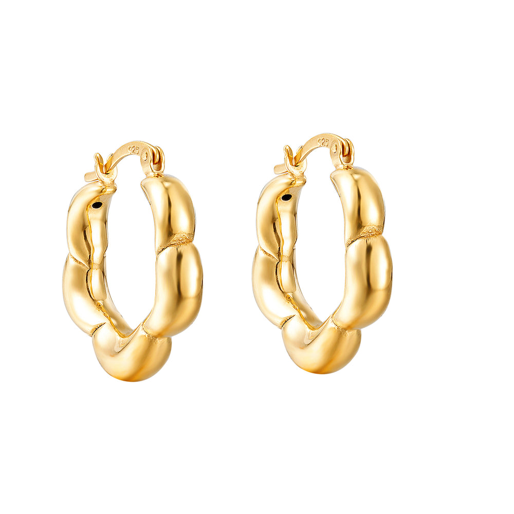 18ct Gold Vermeil Puffed Flower Shape Hoop Earrings