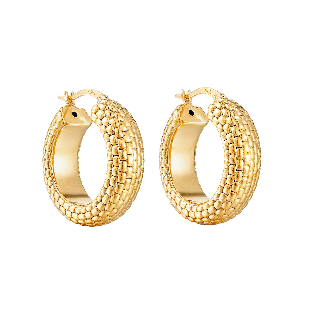 18ct Gold Vermeil Chunky Snake Chain Hoop Earrings