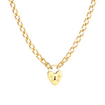 18ct Gold Vermeil Heart Lock Charm Curb Chain Necklace