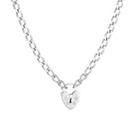 Sterling Silver Heart Lock Charm Curb Chain Necklace