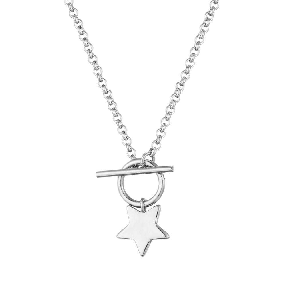Sterling Silver Star Charm T-bar Necklace